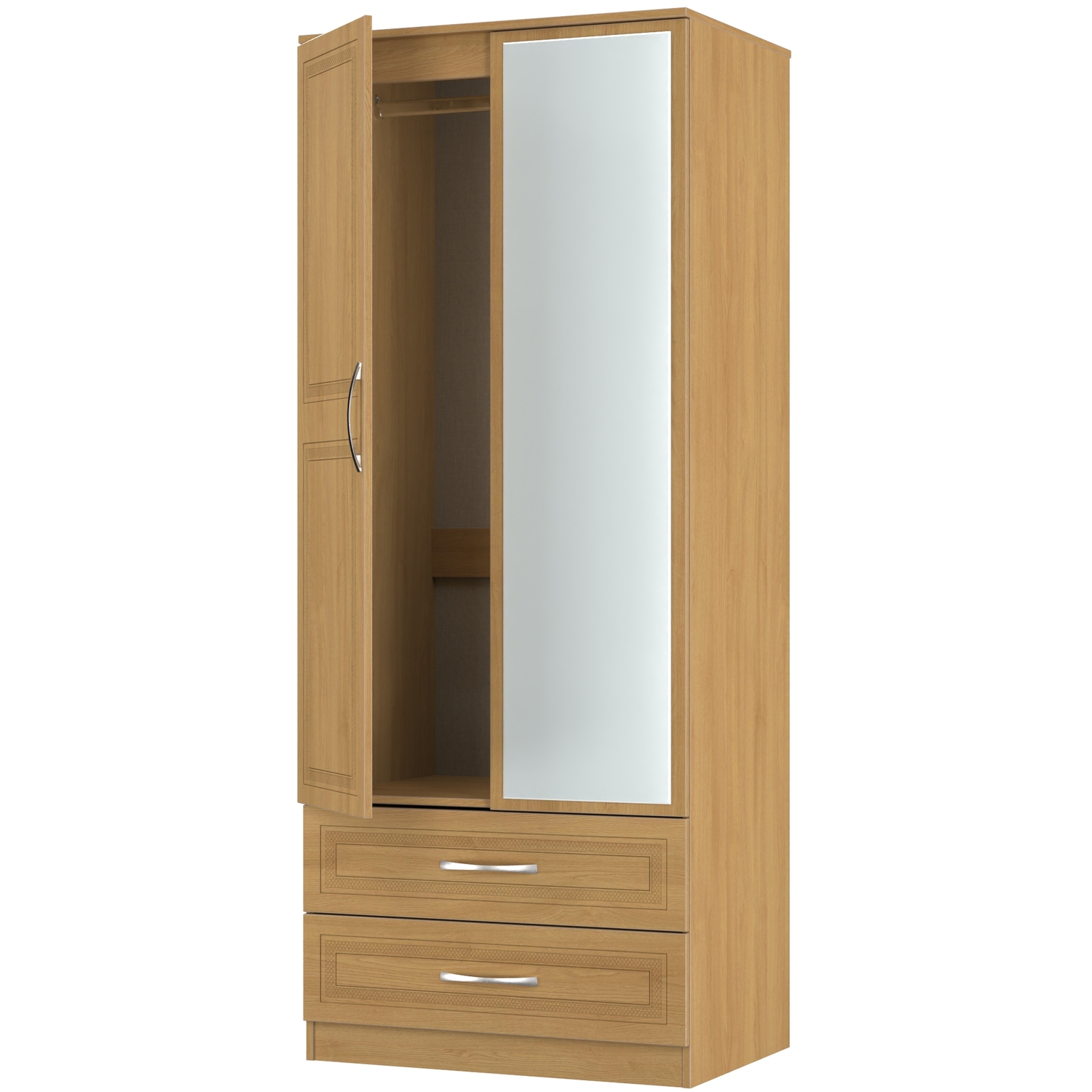 Dorset Ready Assembled 2 Door 2 Drawer Mirror Wardrobe - Modern Oak