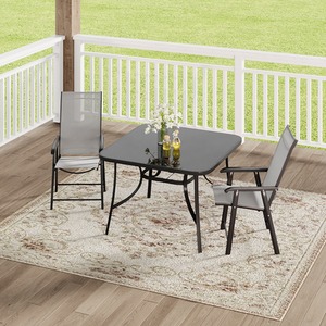 Tempered Glass Patio Table with 2 Folding Chairs