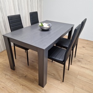 Dark Grey Dinning Table Set With 4 Black Faux Leather Chairs