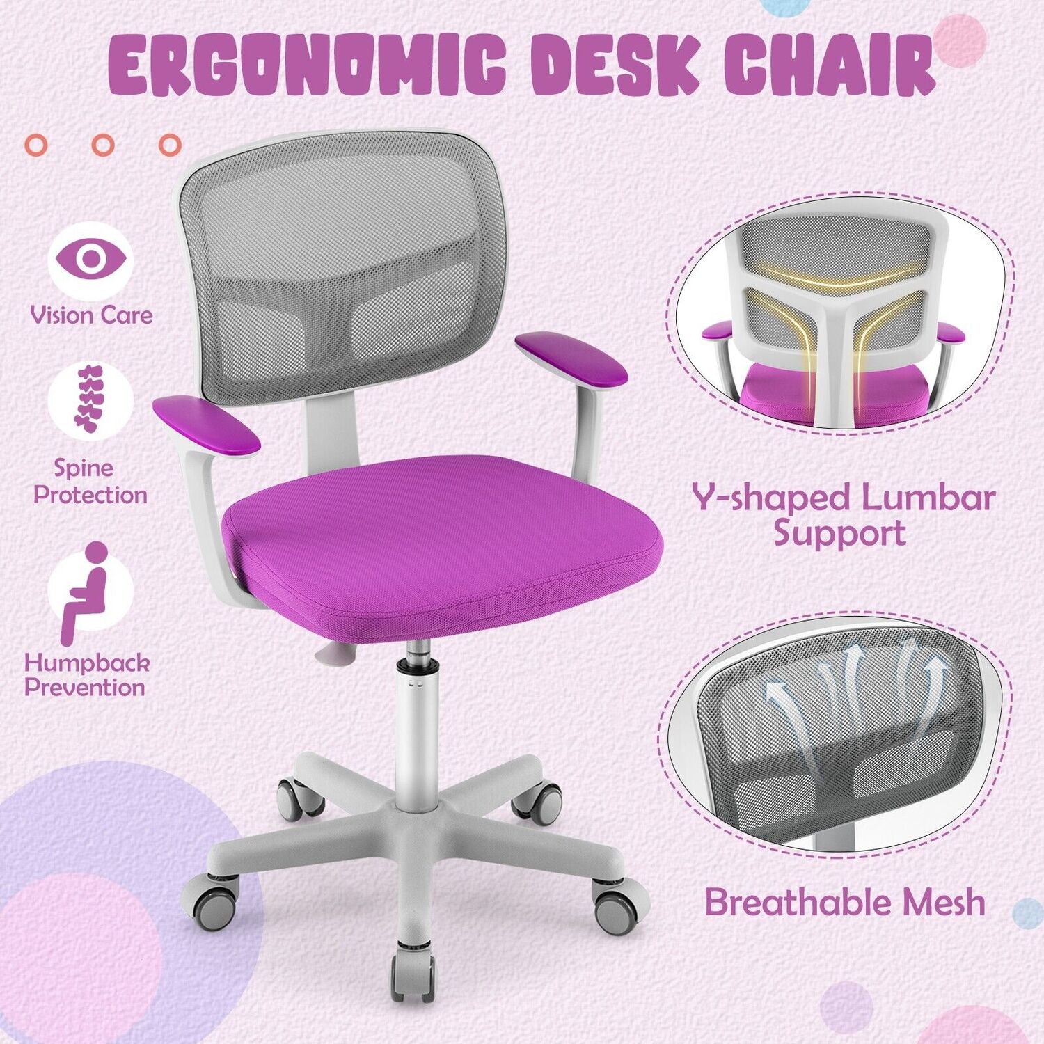 Kids Swivel Computer Desk Chair - Purple