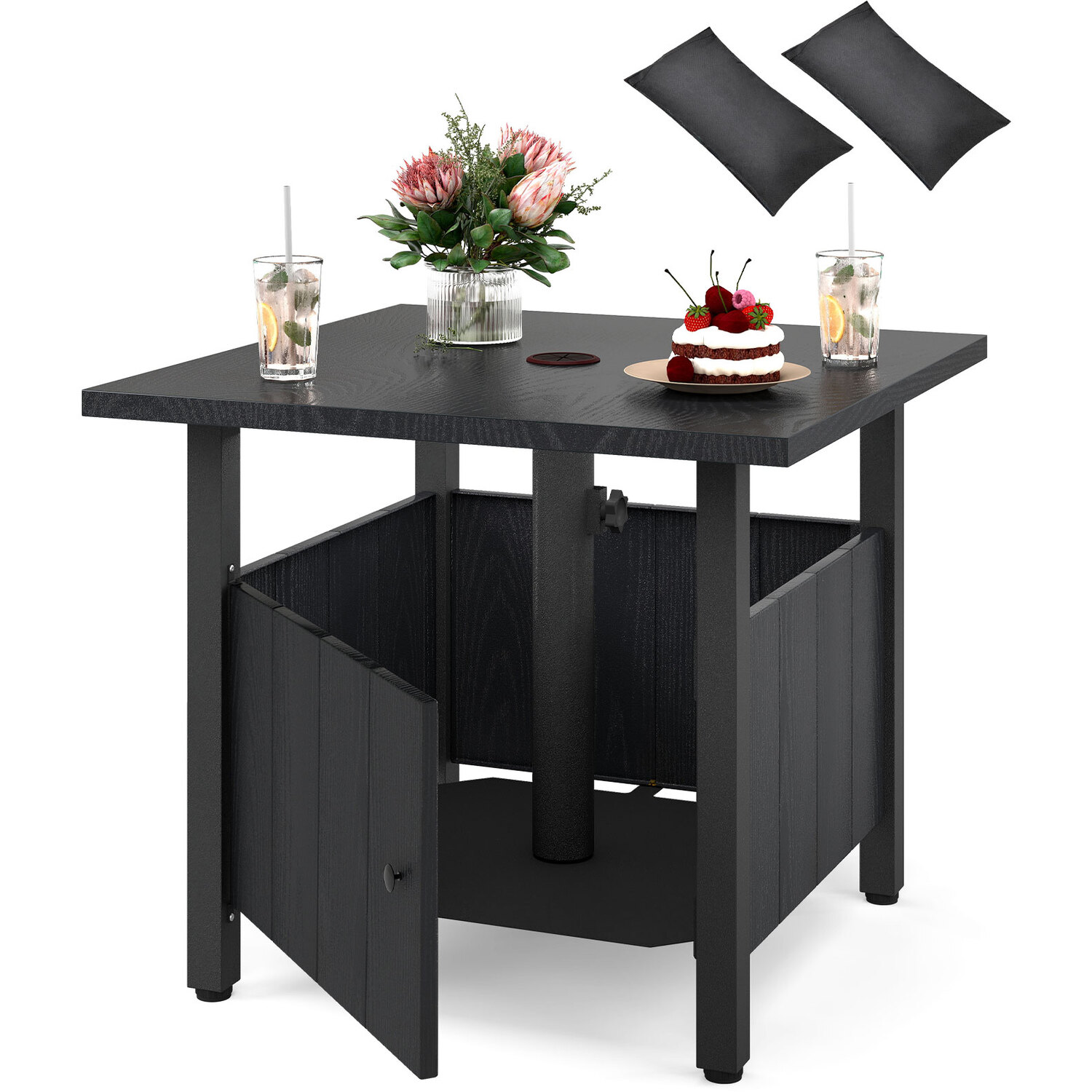 Side Table With Umbrella Hole - Black