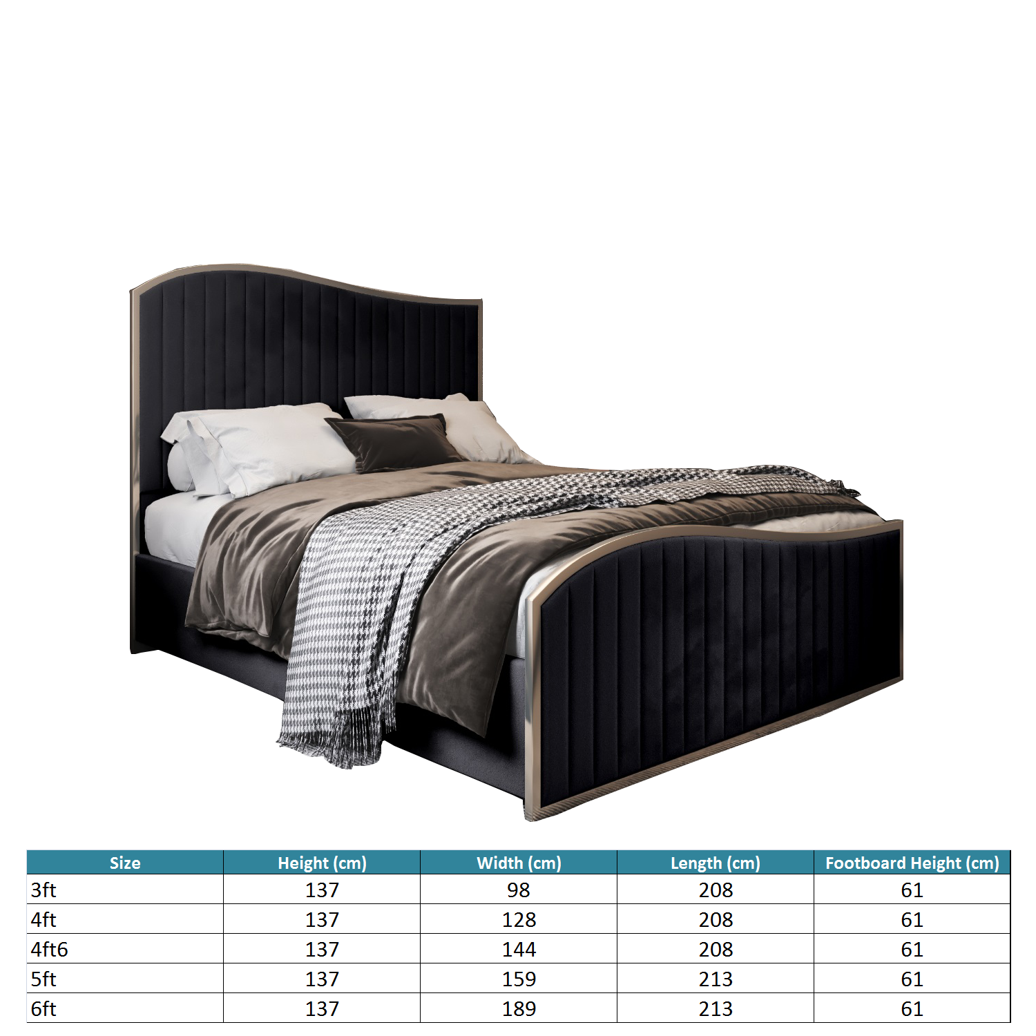 Darlington Soft Velvet Upholstered Metal Bed Frame - Black Small Double