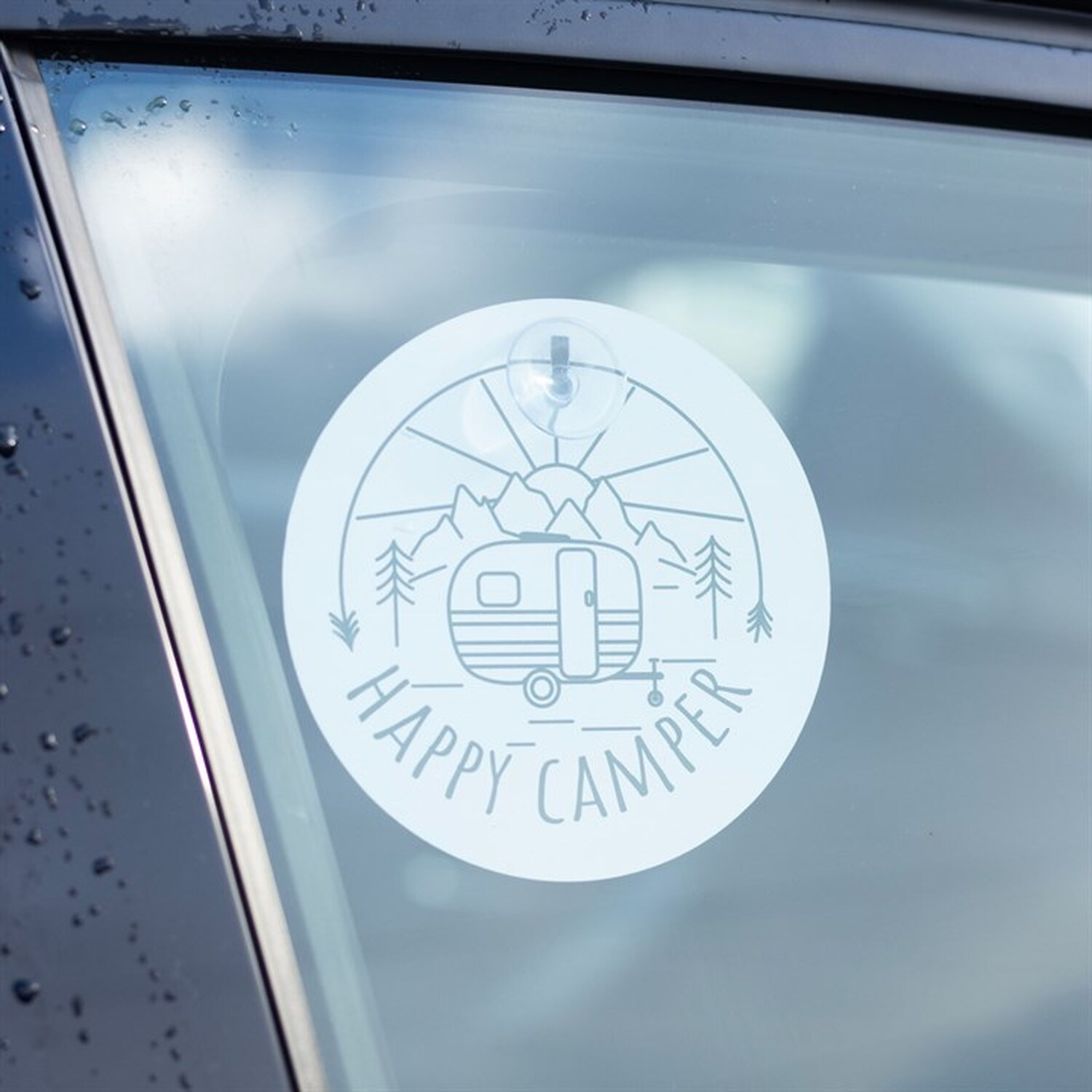 Happy Camper Window Sign For Outdoor Enthusiasts - White