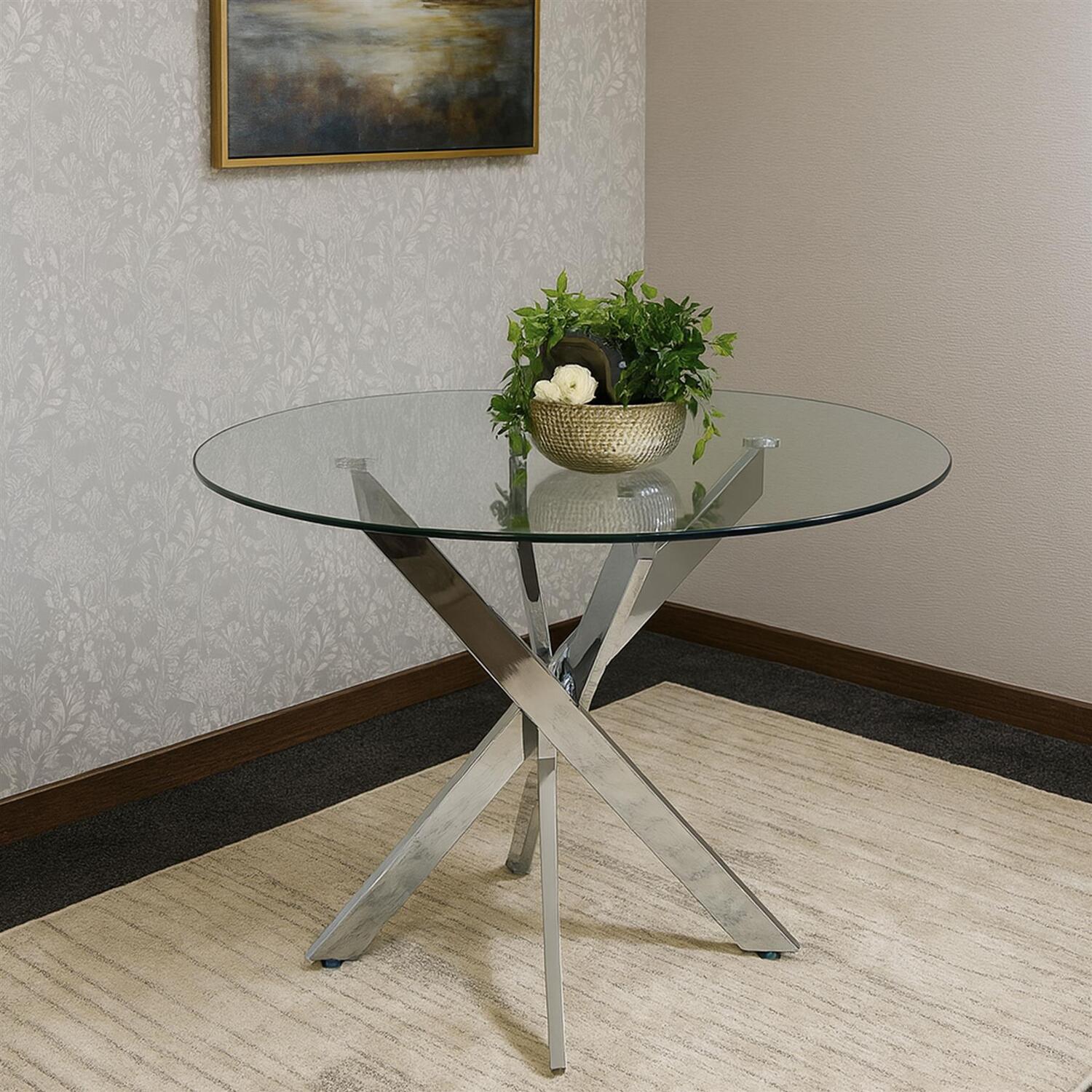 Round Glass Dining Table With Leather Chairs - Black