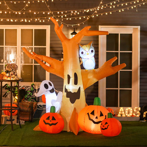 HOMCOM Lighted Halloween Inflatable Skull Ghost Azrael Grim Tree with 3 Pumpkins
