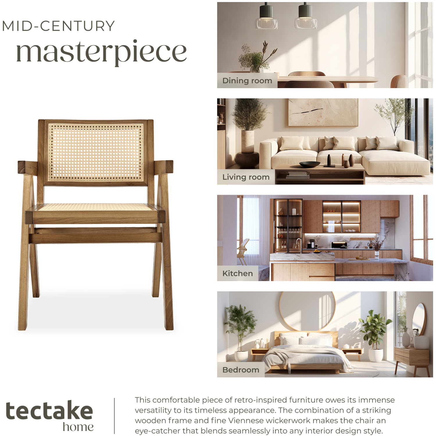 Dining Chair With Rattan Backrest And Solid Wood Frame - Light Oak 82 5cm 1
