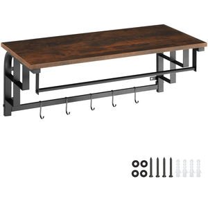 Coat Rack, Wall Mounted, Shelf, Hanging Rail, 5 Hooks