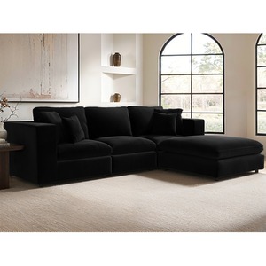 Asher 4 Seater with Footstool Black Velvet