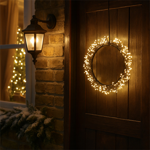 Xmas Haus 35cm Black Wreath 900Warm White Micro Led 3M Cable
