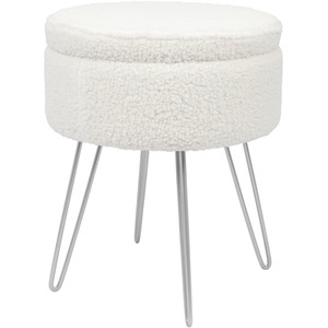 Round Boucle Storage Footstool - Cream