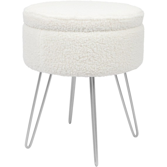 Round Boucle Storage Footstool - Cream