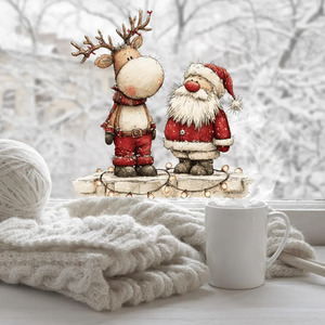 Santa  Reindeer Christmas Window Sticker. Double Sided Decal