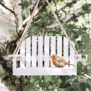 White Bench Swing Seat Bird Feeder With 1Kg Bag Of Bird Seed