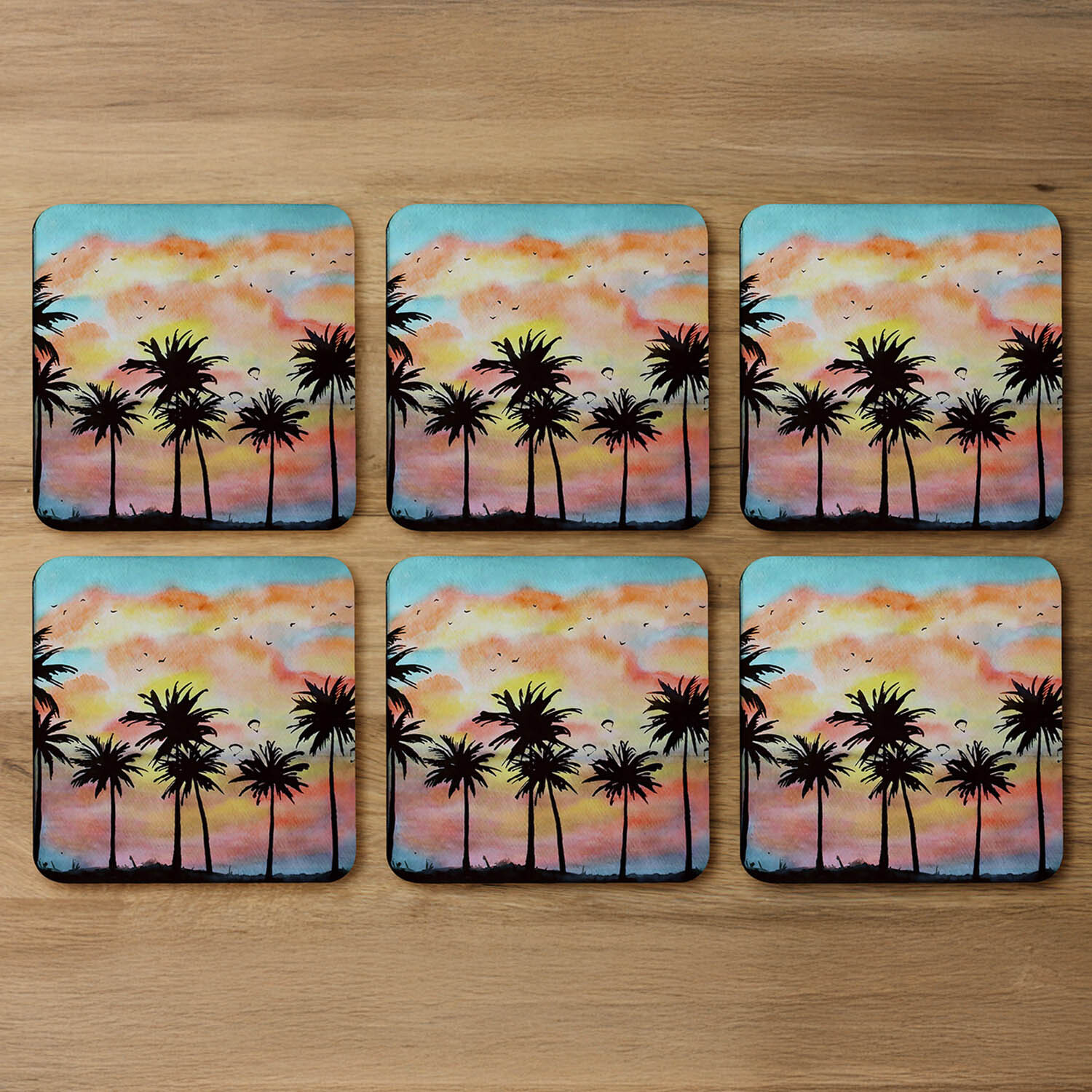 Palm Trees At Sunset Coaster - Orange