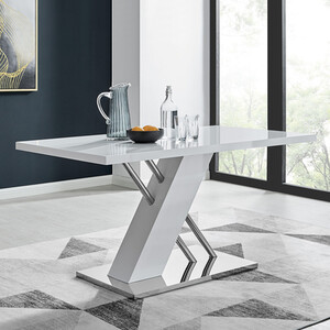 Sorrento White High Gloss And Stainless Steel Dining Table
