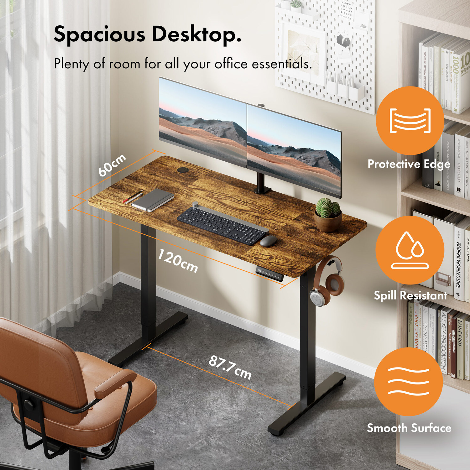 Medium Electric Standing Desk With Usb C Charging - Walnut 18 63kg