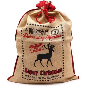 Delivered By Reindeer Festive Jute Sack for Christmas Gift Storage