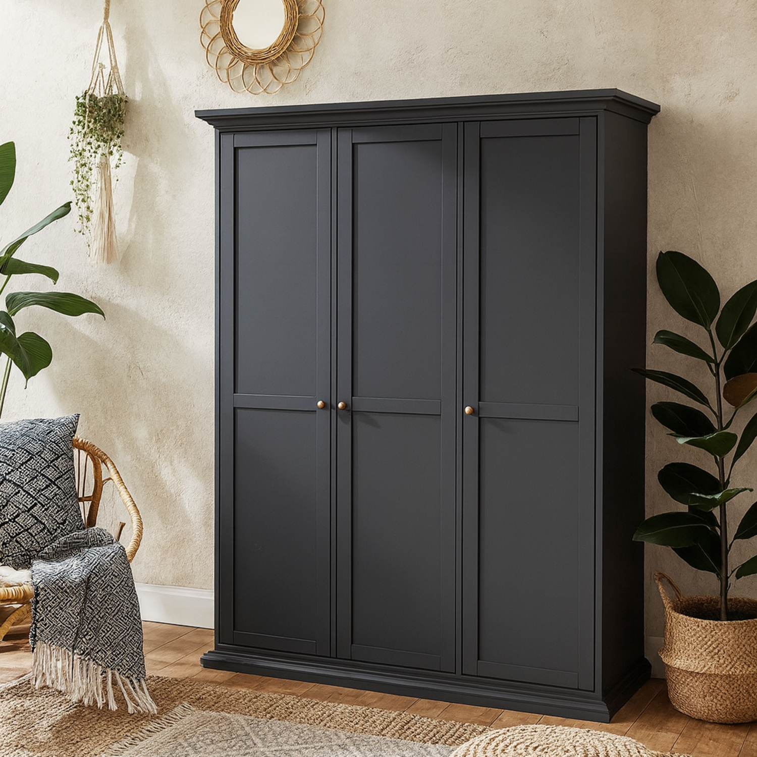Wyld Haus Osaka Matt Dark Grey 3-door Wooden Wardrobe - Grey