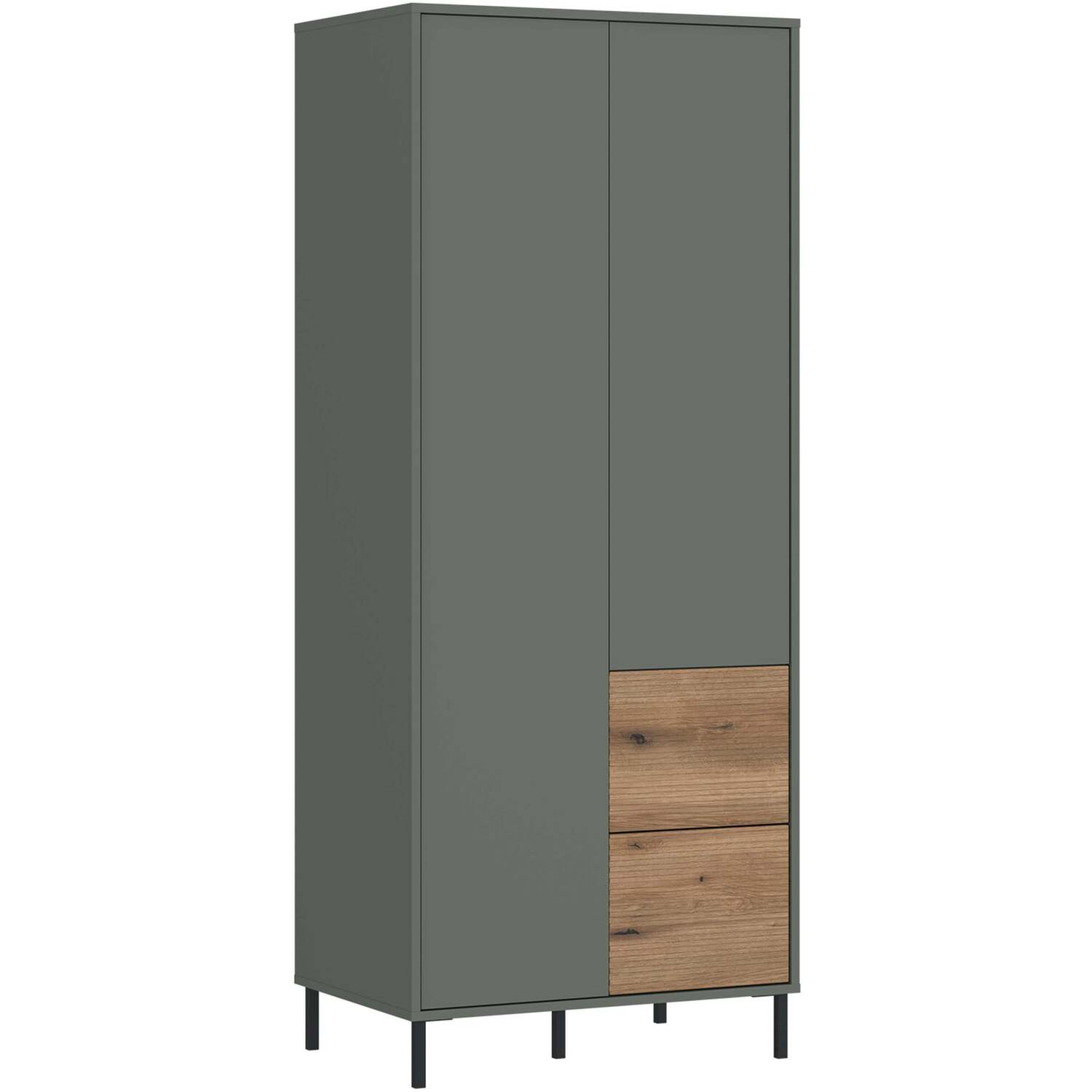 Wyld Haus Malmo 2-Door Wardrobe with 2 Drawers, Olive Green and Natural Oak - Green and Natural
