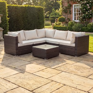 Oliena 5 Seat Modular Rattan L-Shaped Corner Garden Furniture