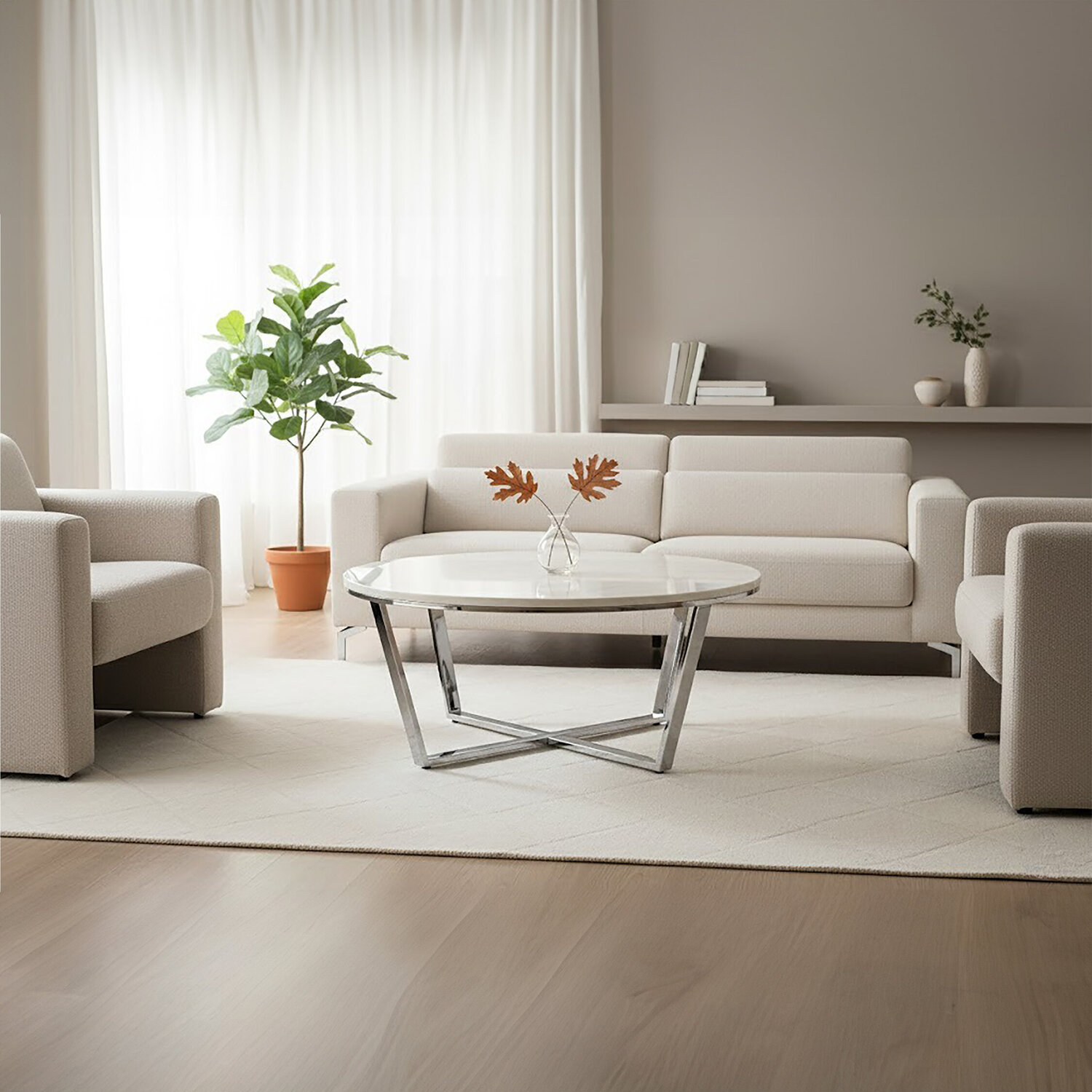Allure Round White Faux Marble Coffee Table - Silver