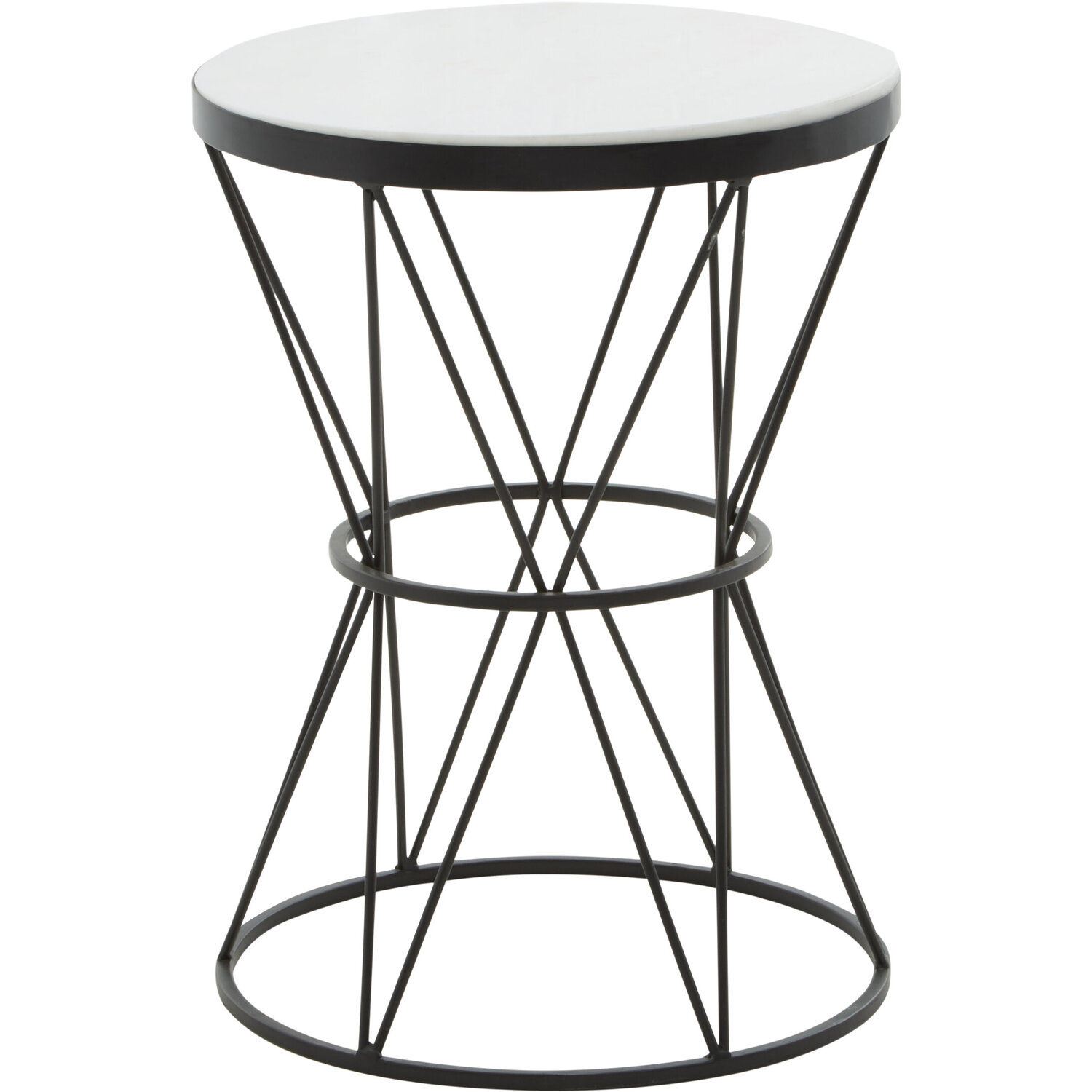 Shalimar Round White Marble Top Side Table - Black