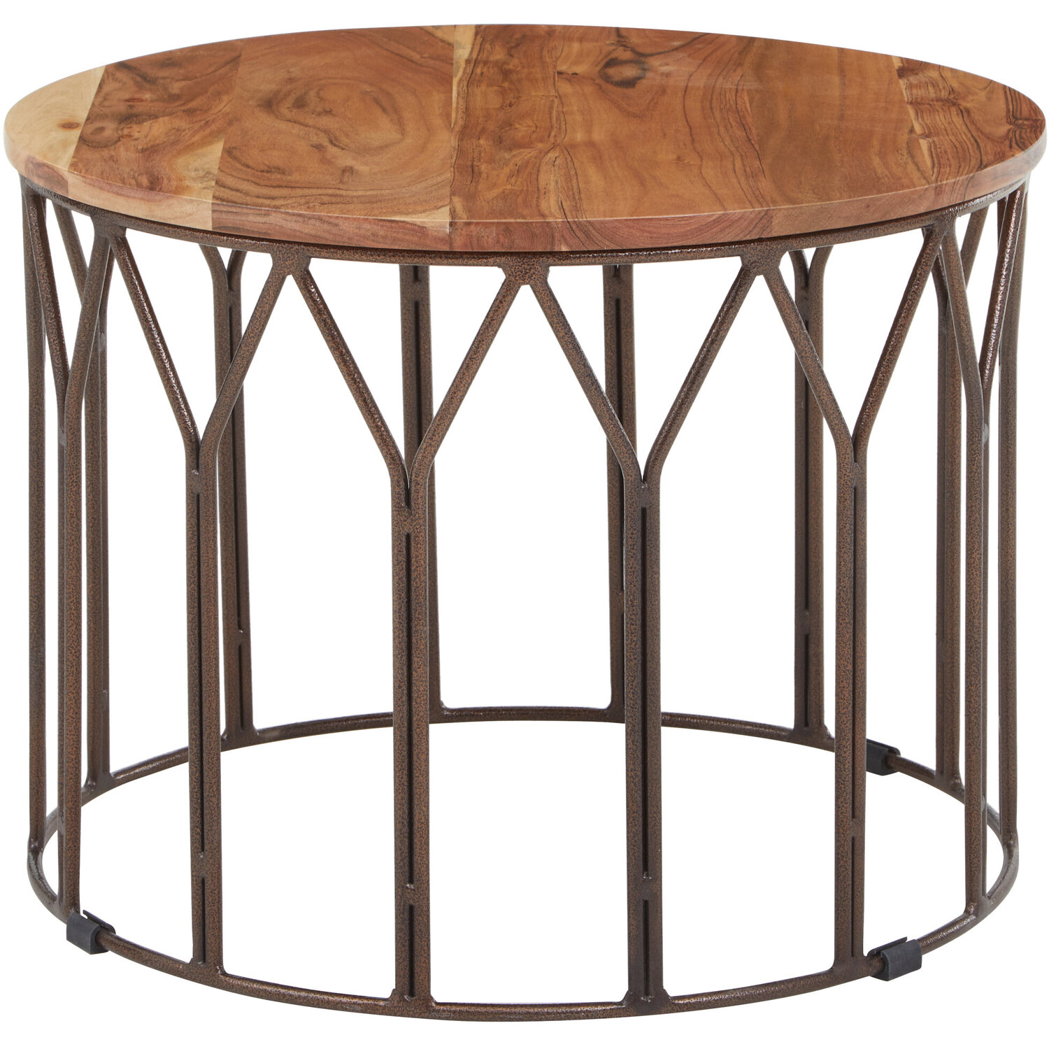 Boho Acacia Wood Round Coffee Table - Black