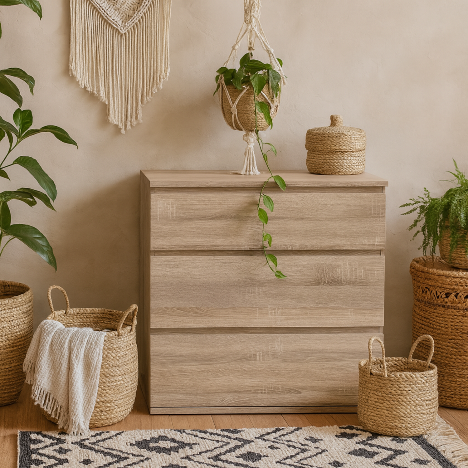 Copenhagen Natural Effect 3 Drawer Chest of Drawers - Natural