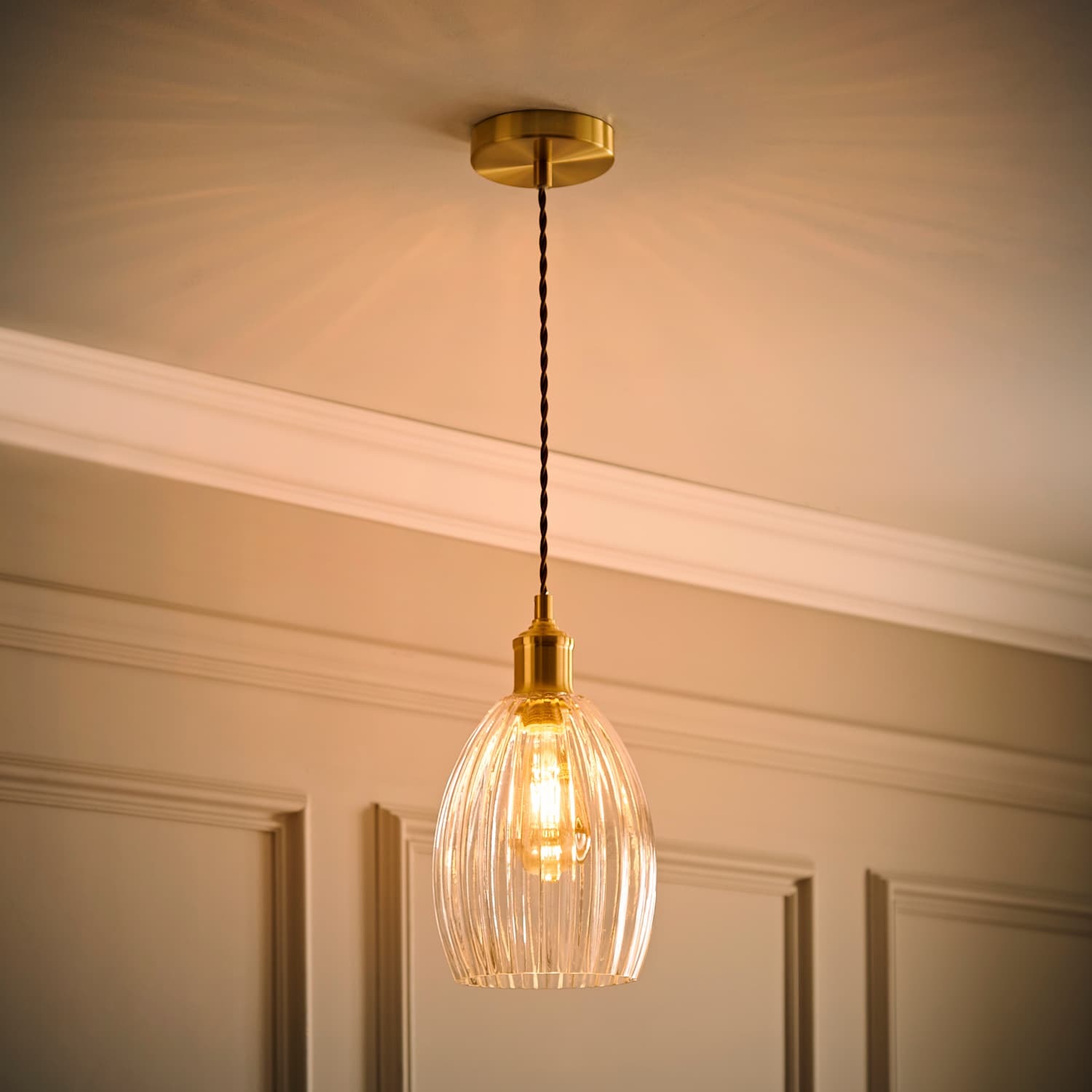 Valuelights Cheltenham Ceiling Pendant Light With Ribbed Shade - Brushed Gold / 0