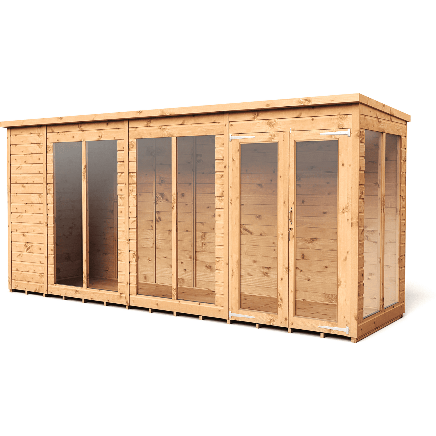 Empire Sheds 14 x 4ft Double Door Tongue and Groove Pent Summerhouse - Brown - Image 5
