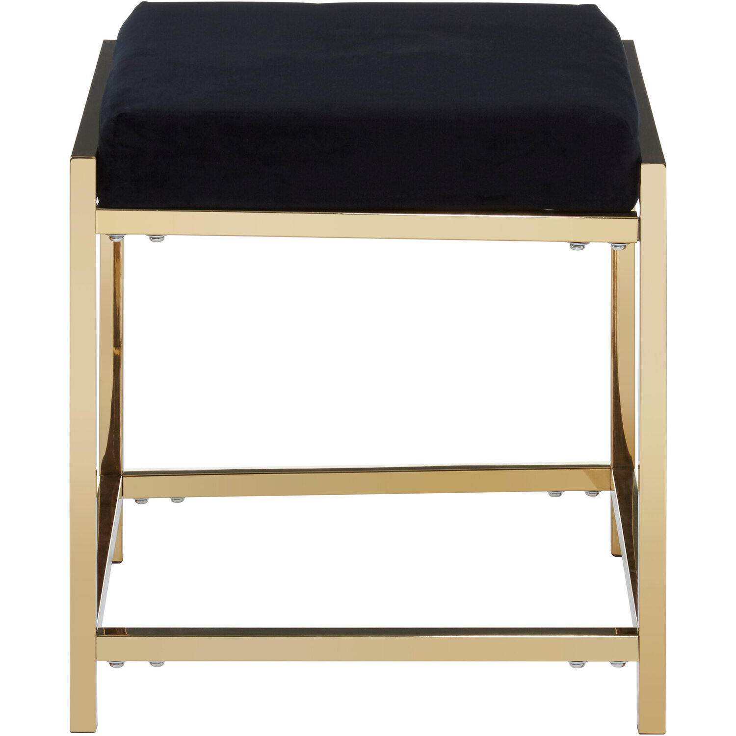 Allure Black Velvet And Gold Finish Stool - Black