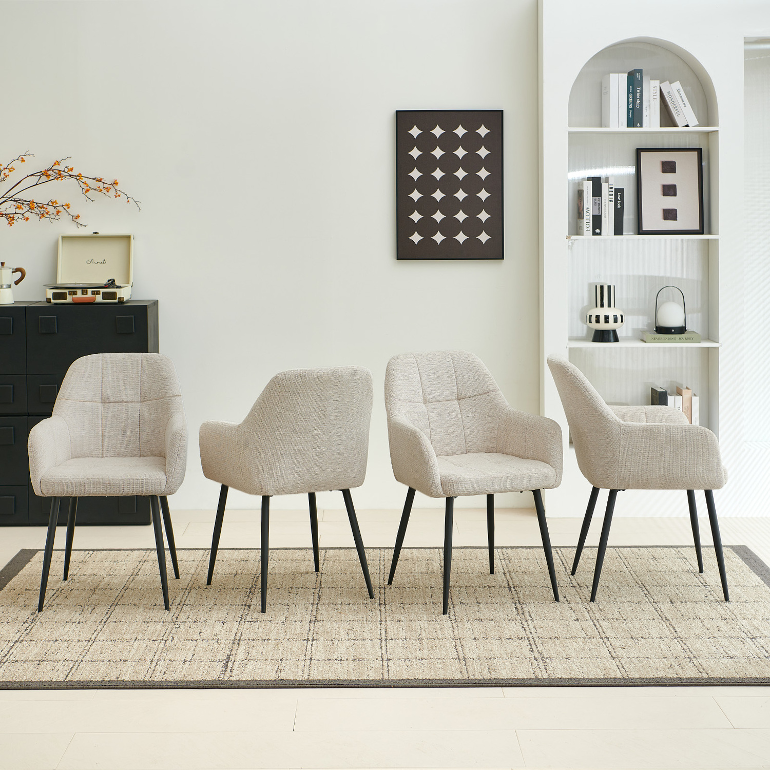 Sonara Modern Ergonomic Dining Chairs Set Of 4 With Plush Chenille Upholstery - Beige