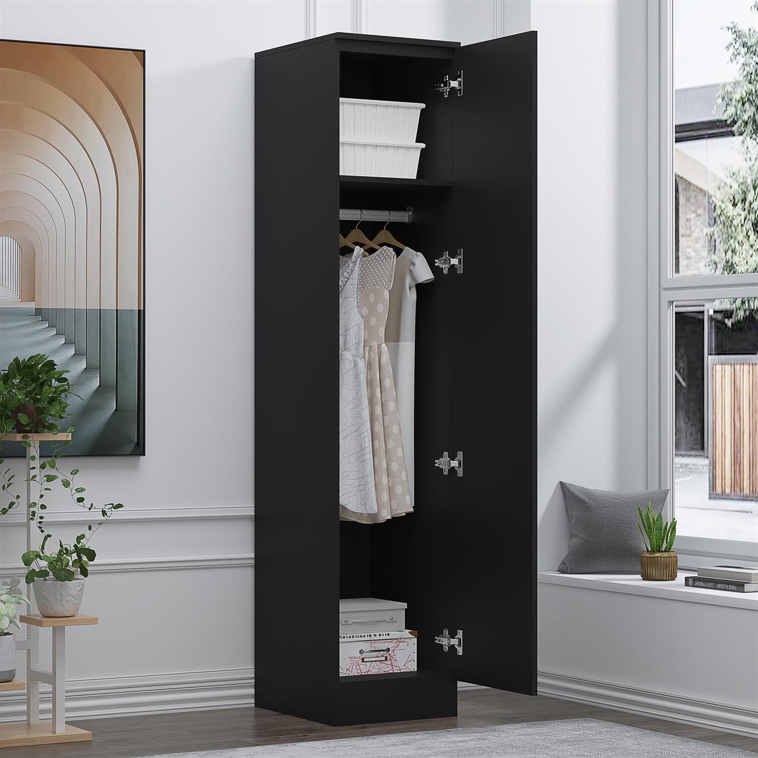 REFLECT Black Gloss Front Wardrobe 1 Door - Black Oak Matt Carcass - Image 6