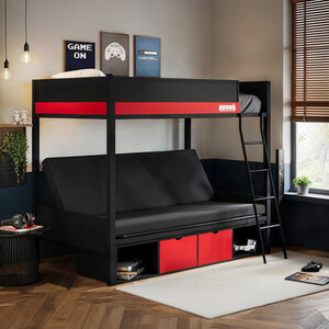 Nova Metal Bunk Bed with Futon Black and Red