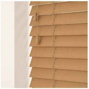 Light Oak / 155 50mm Slat Real Wood Venetian Blind With Strings 120cm Drop shot 14608679
