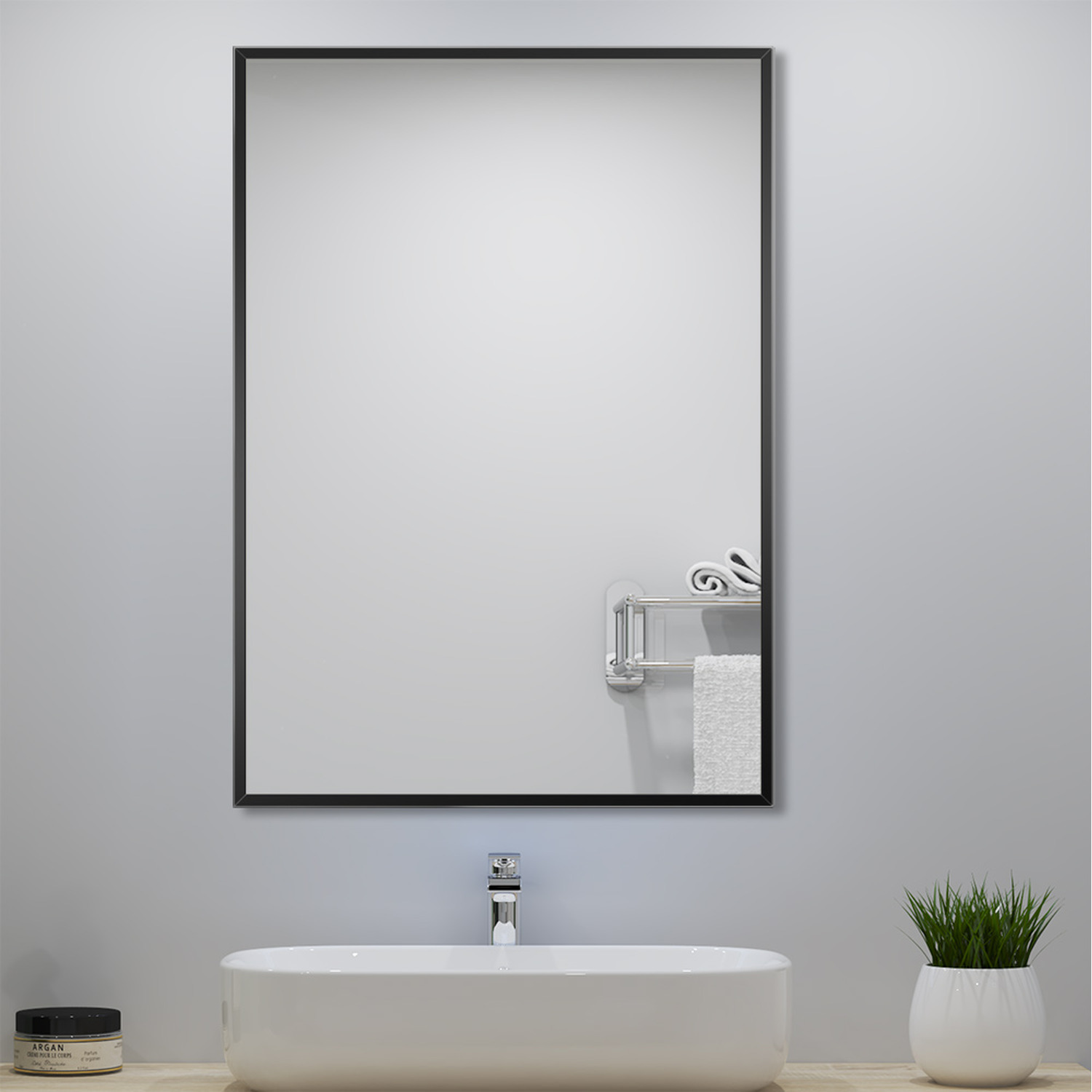 Image of Rectangle Black Framed Wall Mirror -&hellip;