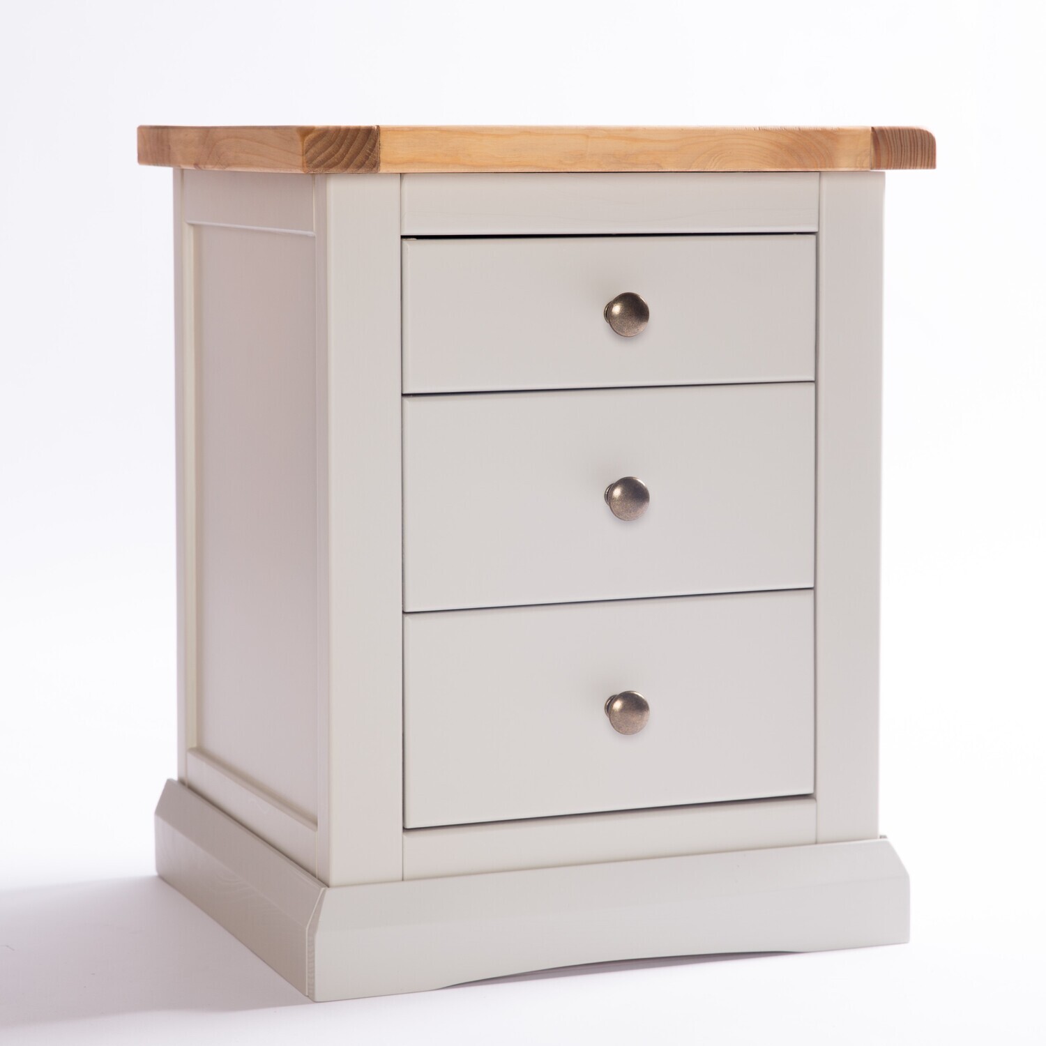 Cabinet Bits Loreo 3 Drawer Bedside Cabinet - Grey / Brass Knob