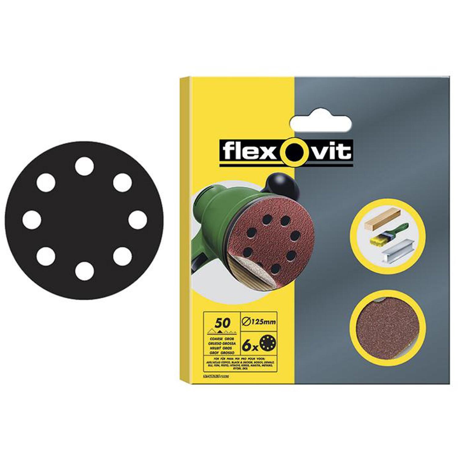 Flexovit Hook & Loop Sanding Discs 125mm Medium 80G (Pack Of 15)