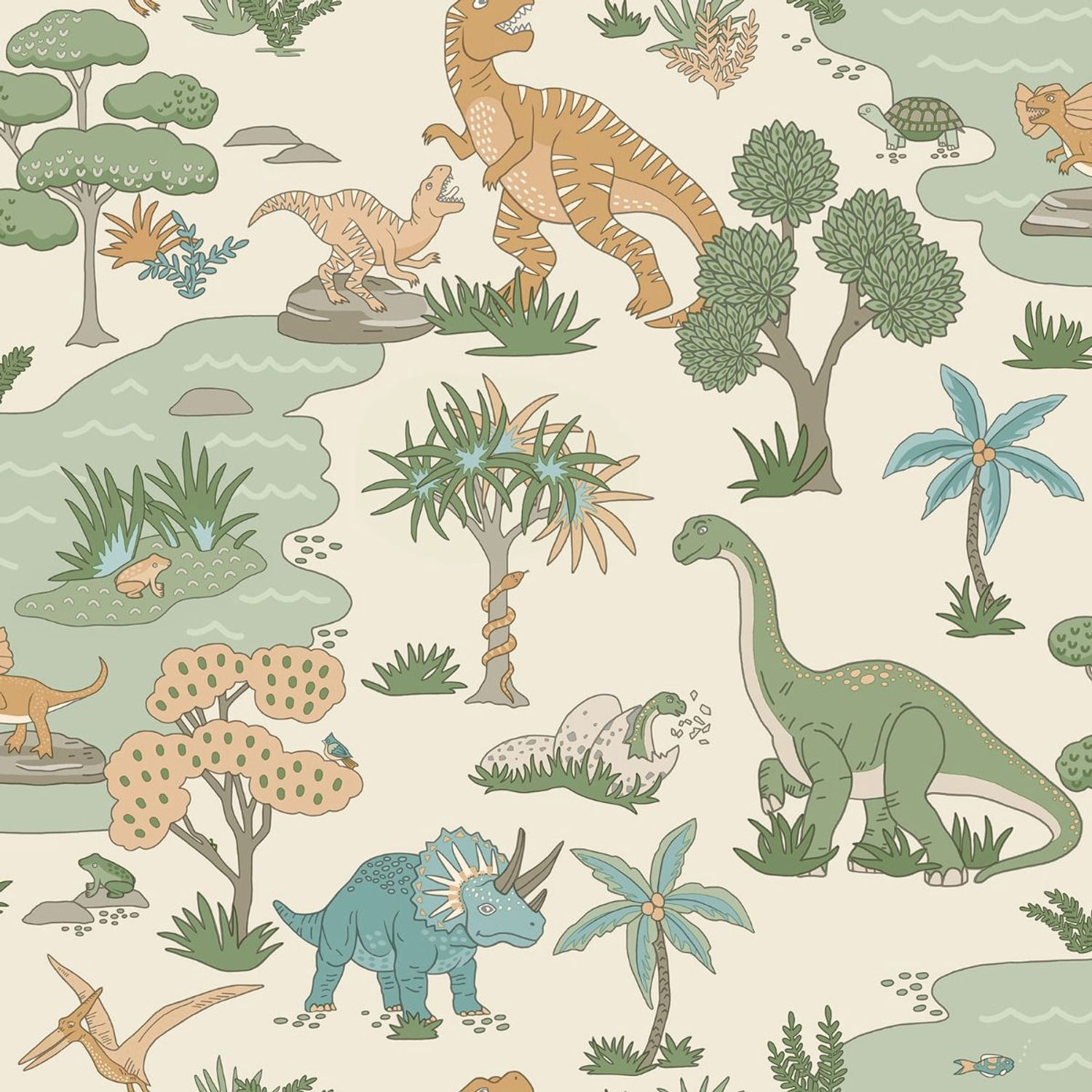 Holden Décor Dino Zoo Textured Wallpaper - Cream/Multicoloured