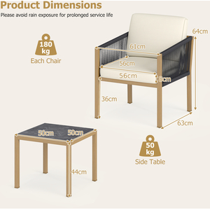 3 Pieces Outside Table and Chairs Furniture Set