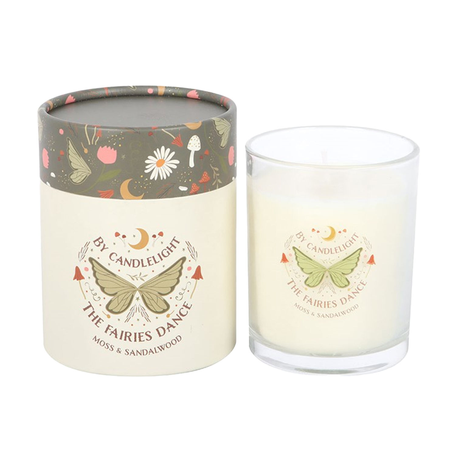 Something Different Moss & Sandalwood Fairy Wing Scented Candle - White