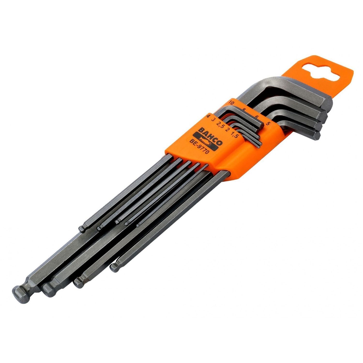 Bahco Be-9770 Metric Long Ball End Hex L-Key Set, 9 Piece - Multi Colour