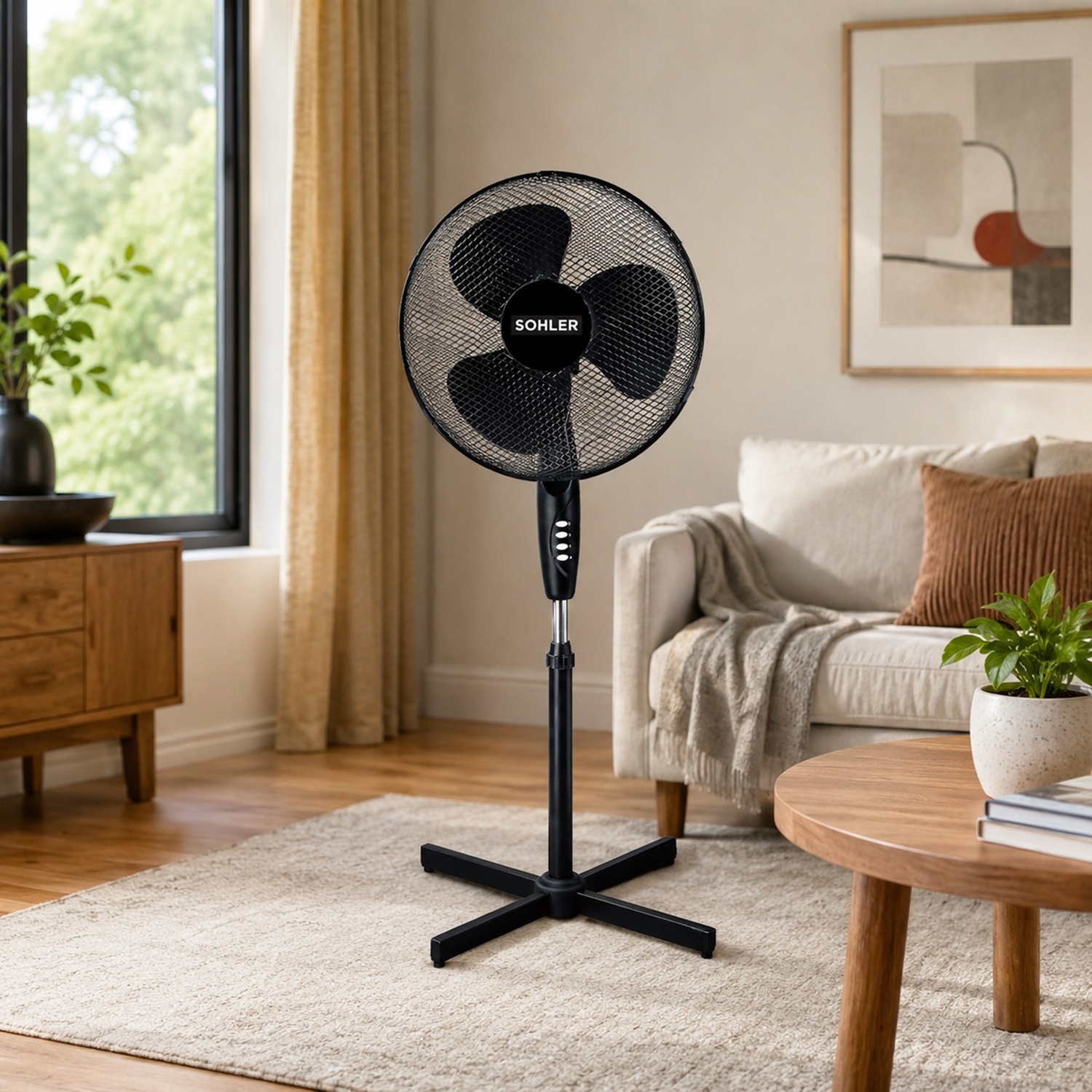 Electric 16 inch Black Fan Standing Pedestal - Black