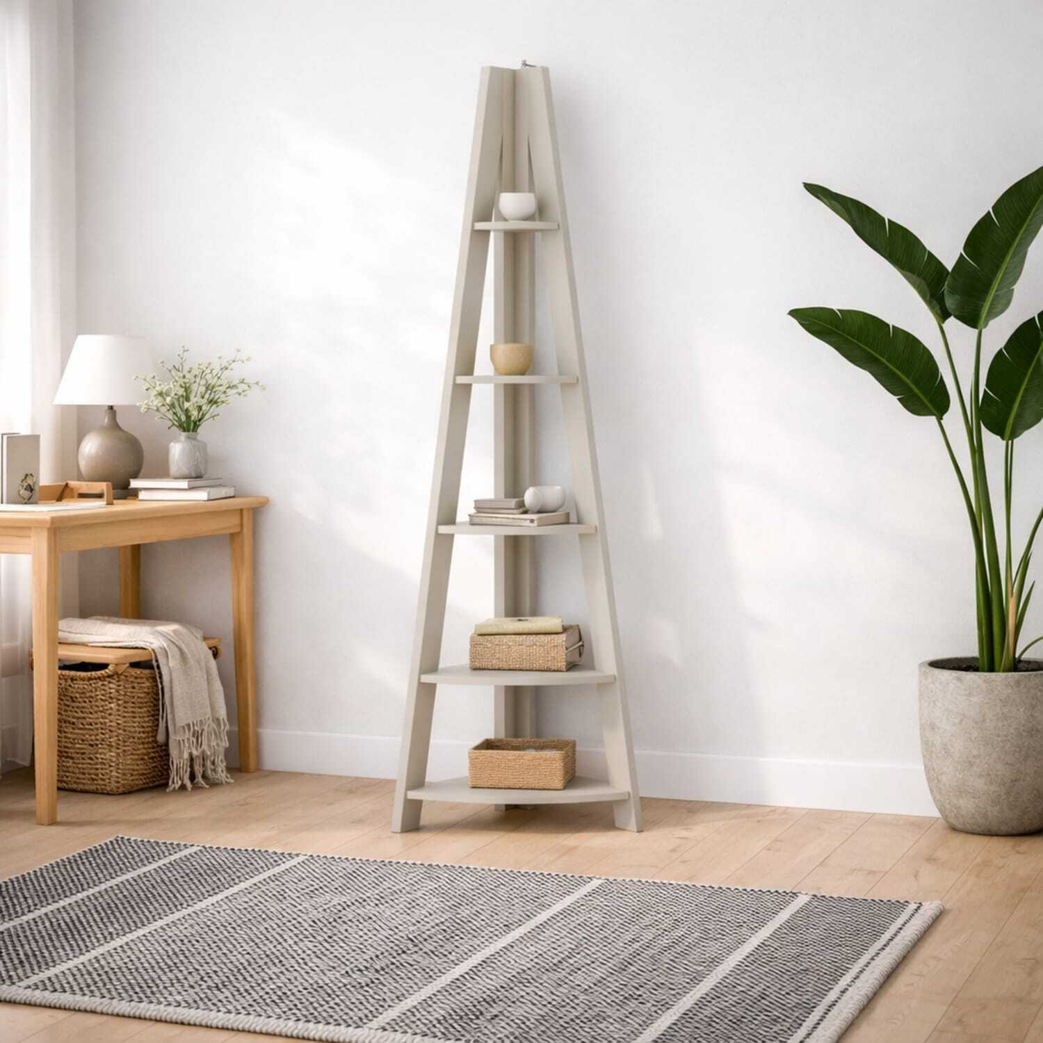 Wyld Haus Athy Grey Corner Ladder Shelf Unit, 4 Shelves - Grey