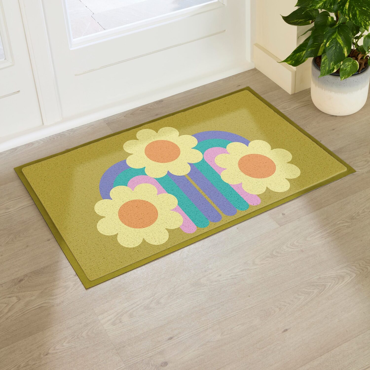 Artsy Mats Elizabeth Olwen Three Flowers Indoor/Outdoor Doormat (90X60cm) - Multi / 90 X 60Cm