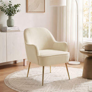 Contemporary Upholstered Comfy Armchair with Gold-Plated Feet