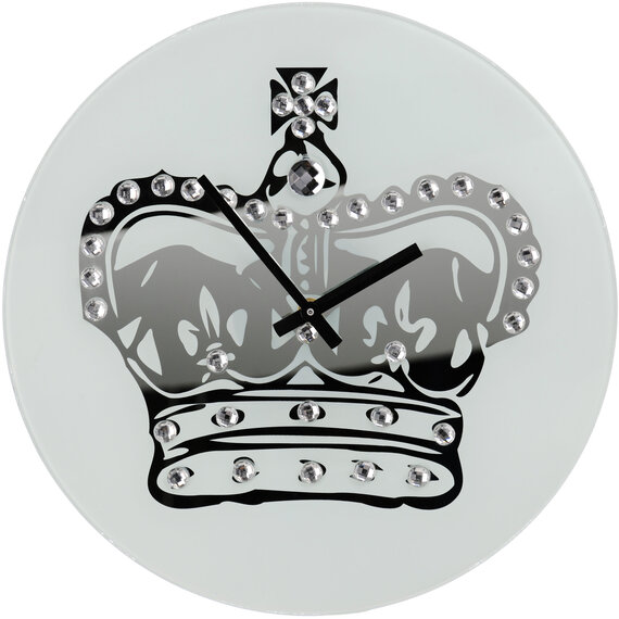 Lizzy 35cm Dia Glass Crown With Diamantes Wall Clock