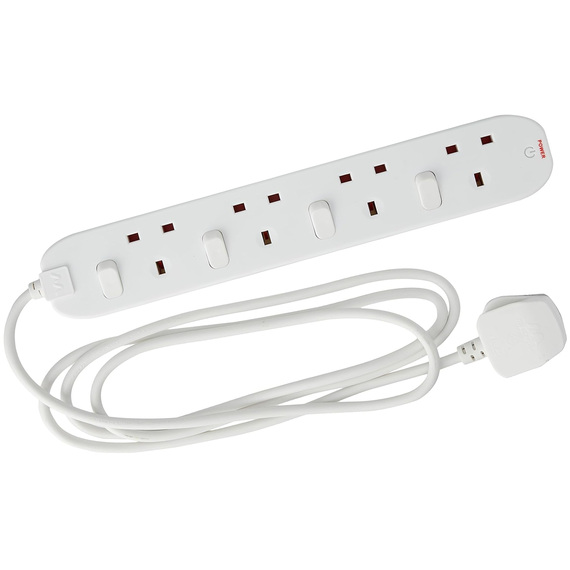 Masterplug 4 Socket Individually Switched Extension Lead 2 Metre