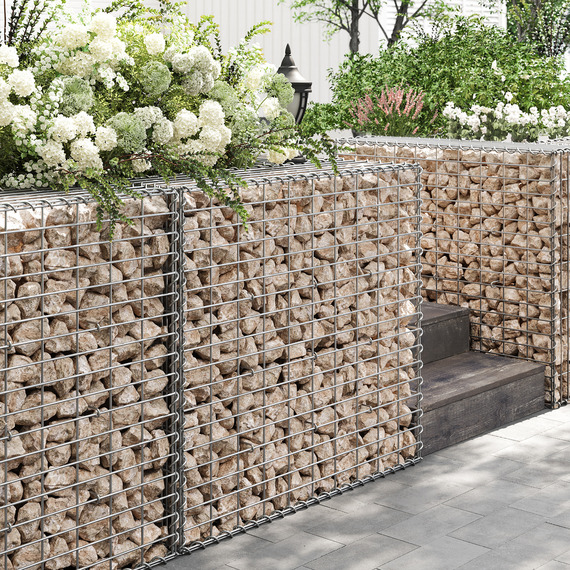 SONGMICS Metal Gabion Basket for Garden Decor, 100 x 90 x 30 cm