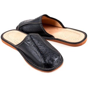 Men's Handmade Leather Slippers 100% Natural Leather (Size UK 12 / EU 46) Black